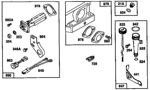 Oil Gard Switch Assembly Diagram and Parts List for 135200  Briggs and Stratton Engine